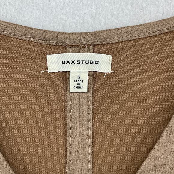 MAX STUDIO Dress S Stretch Faux Suede Sleeveless V-Neck Mini Shift Vicuna Brown - Picture 5 of 12